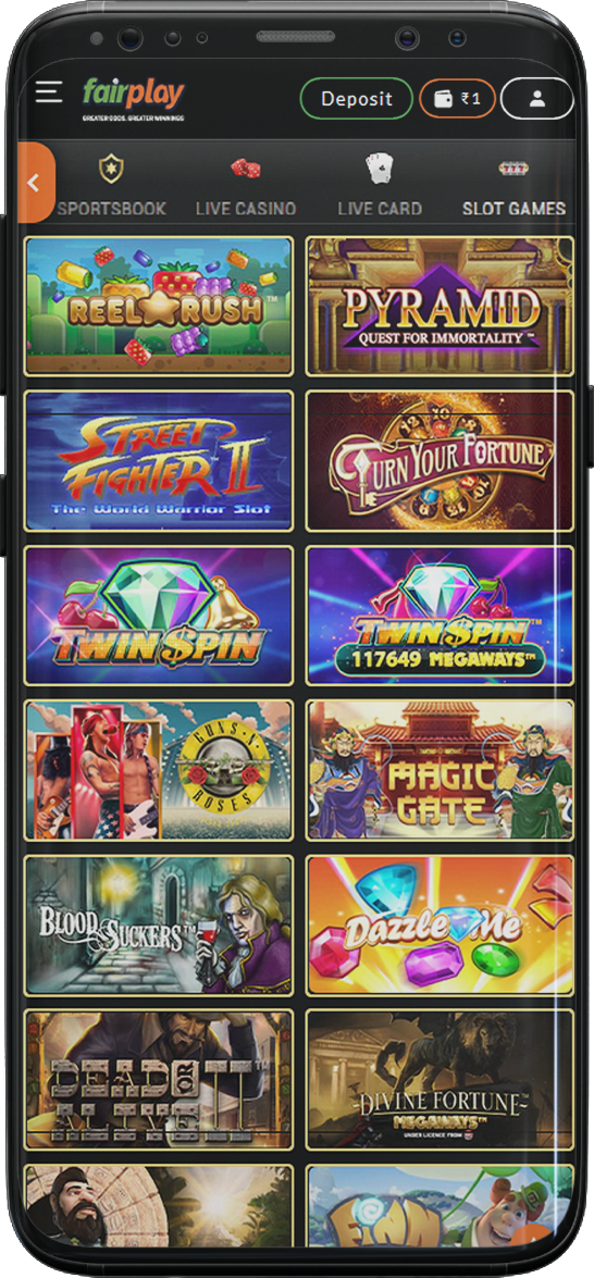 Screenshot of casino section in the FairPlay app
