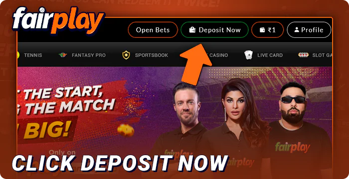 Click the Deposit now button on FairPlay menu