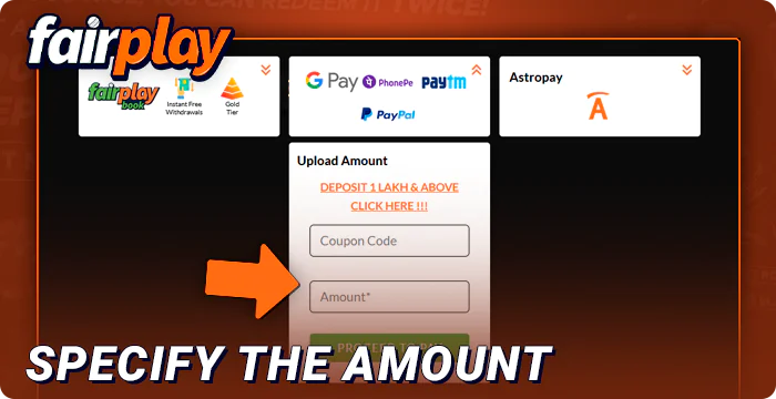Enter the amount of recharge to FairPlay account