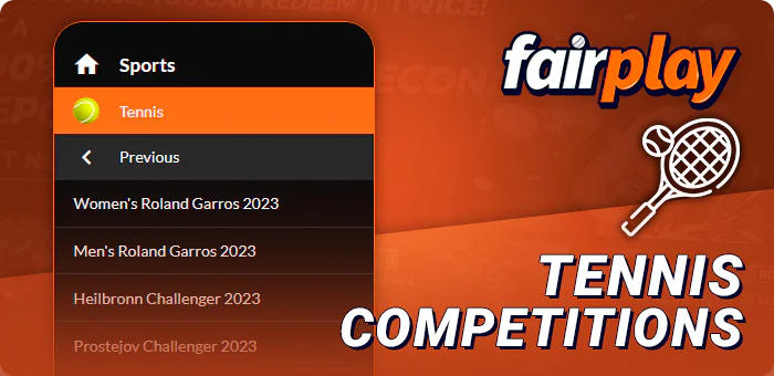 Which tennis tournaments you can bet on in FairPlay - WTA Tour, ATP World Tour, Grand Slam