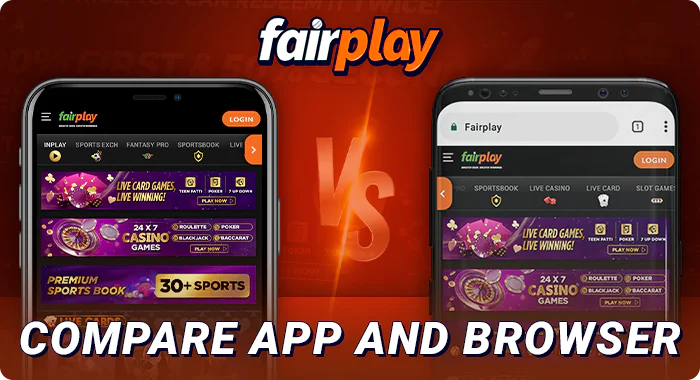 Comparison of the app and browser version of the FairPlay website