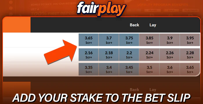 Add your bet to the Fairplay bet slip