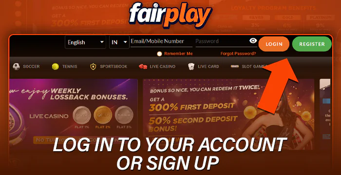 Login or register on the Fairplay website