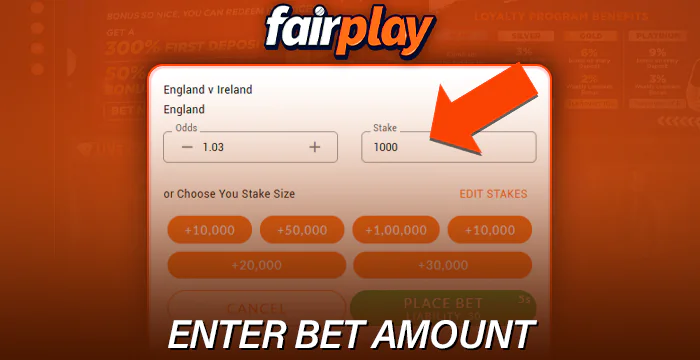 Enter your bet amount at Fairplay