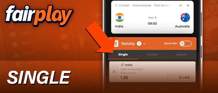 Single Type of Bets in Fairplay App