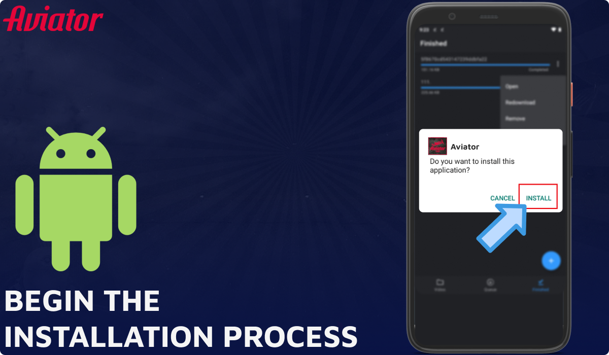 Begin the Aviator app installation process