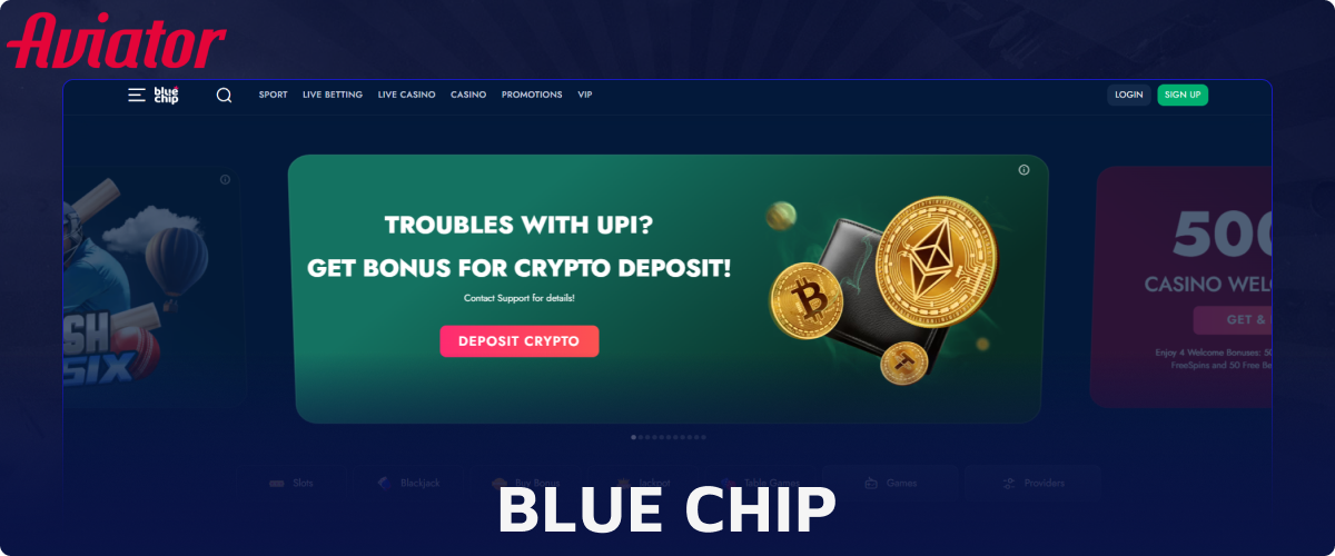 Play Aviator in Blue Chip online casino in India
