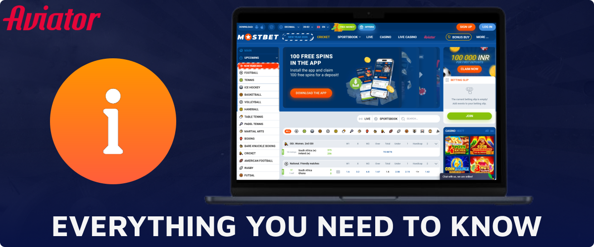 Basic information about Mostbet Aviator game in India