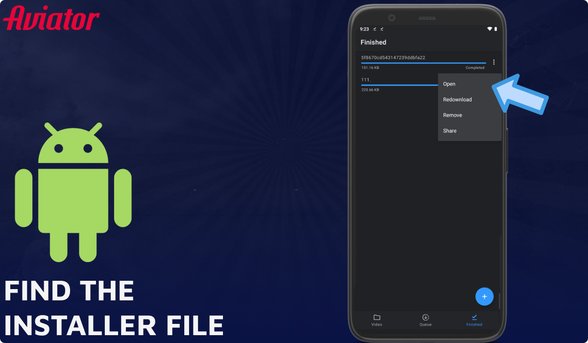 Find the Aviator app installer file