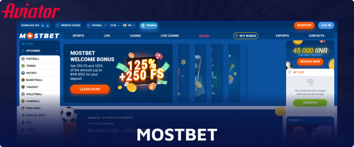 Play Aviator in Mostbet online casino in India
