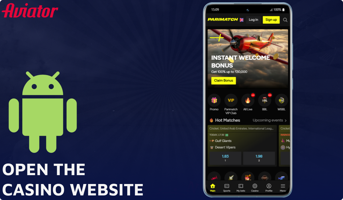 Open the casino website to start playing Aviator