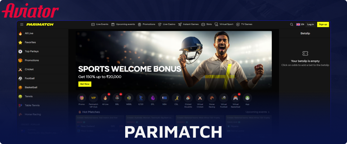 Play Aviator in Parimatch online casino in India