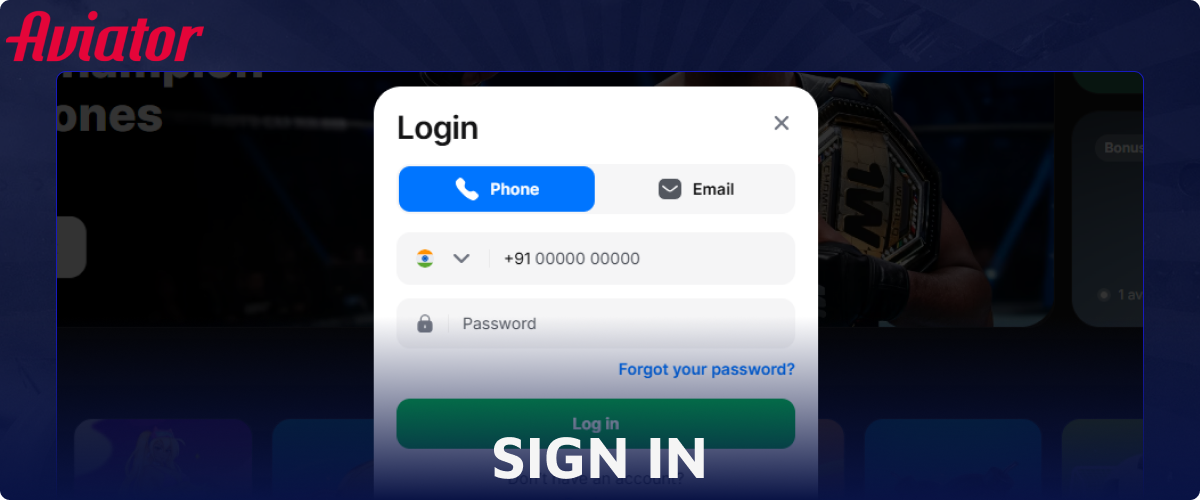 Sign In on the casino website to start palaying Aviator