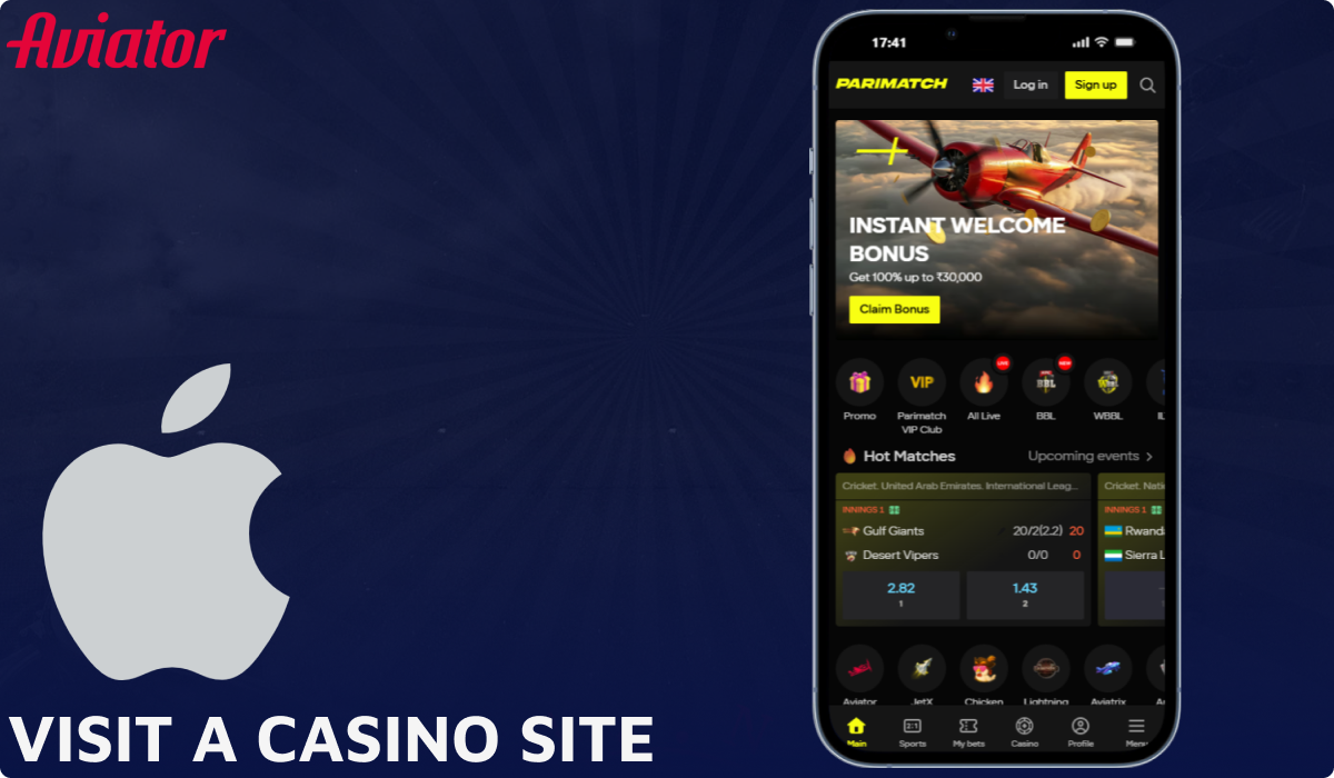Visit a casino site to start the Aviator app download process